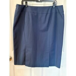 Lafayette 148 Navy Cotton Blend Skirt with Double Back Slit Size 16